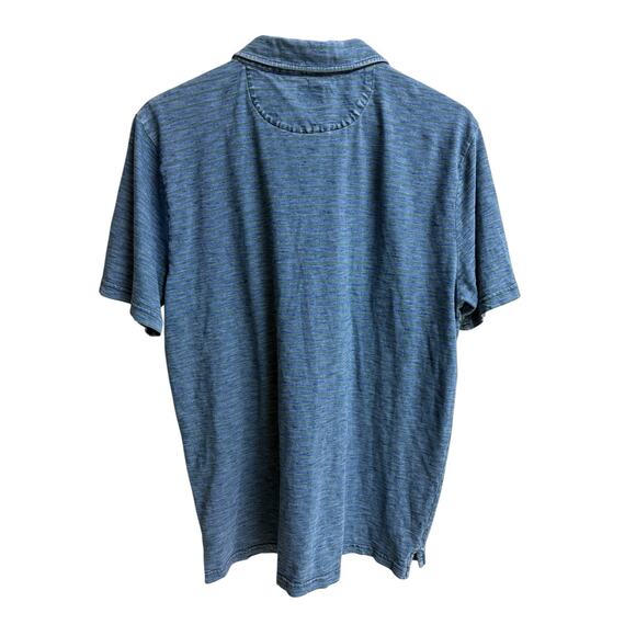 Faherty Sunwashed Indigo Dyed Green Sriped Pocket Polo - L - Picture 3 of 7